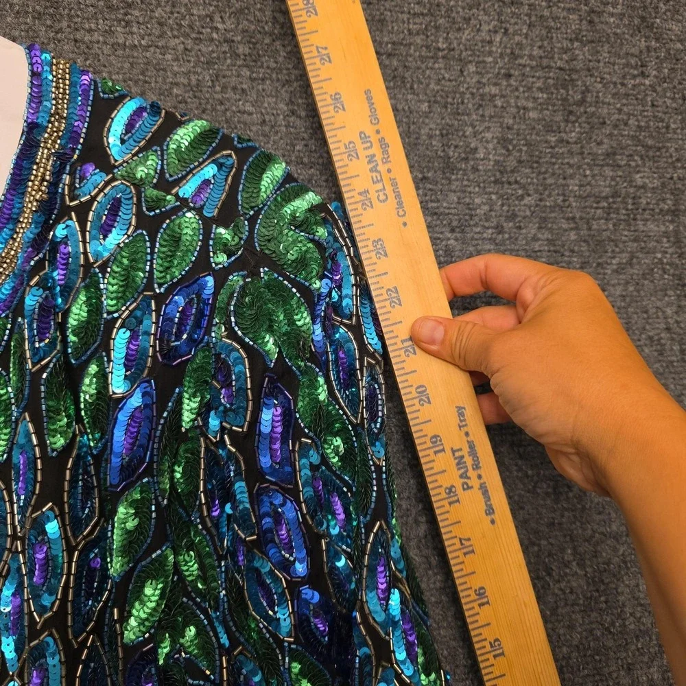 Vtg‎ Laurence Kazar Jacket Womens Large Multicolor Silk Beaded Sequin Peacock